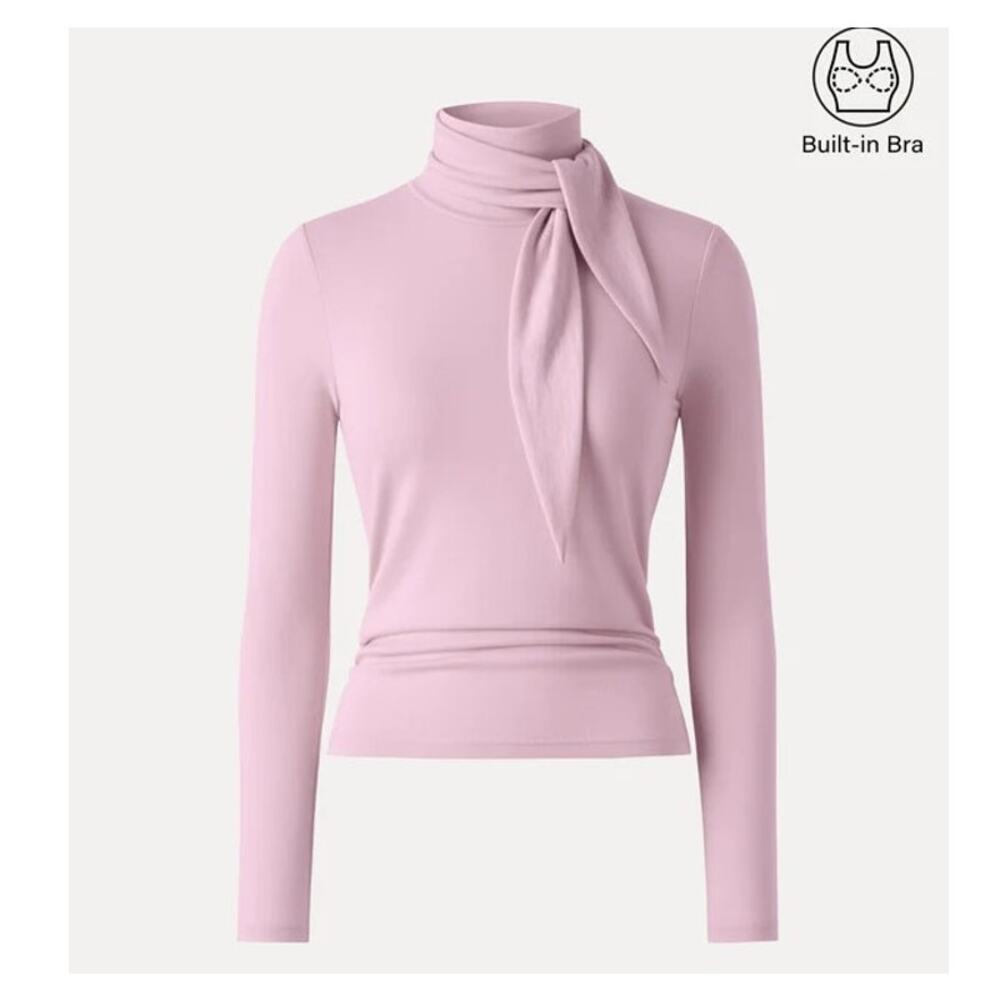 OGL Brami Top Ruched with Scarf Neckline Heathered Jersey Pink Size Large NEW